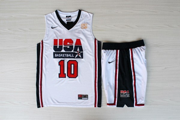 1:1 double layer solid embroidery player version of Dream Team #10 Drexler white suit