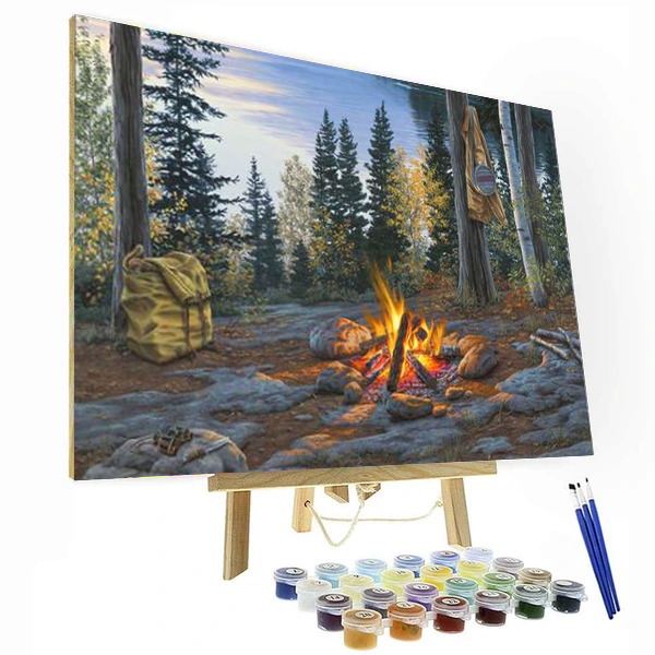 Campfire By The Lake Paint By Number Painting Set