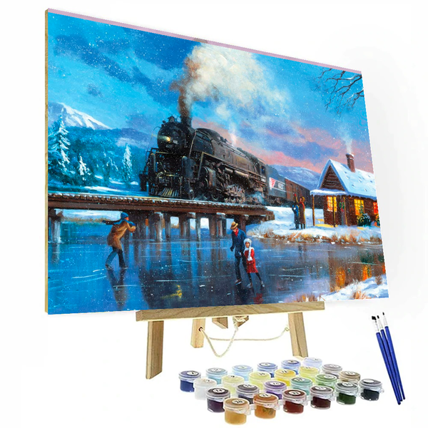 Christmas Train On Bridge Paint By Numbers Painting Kit