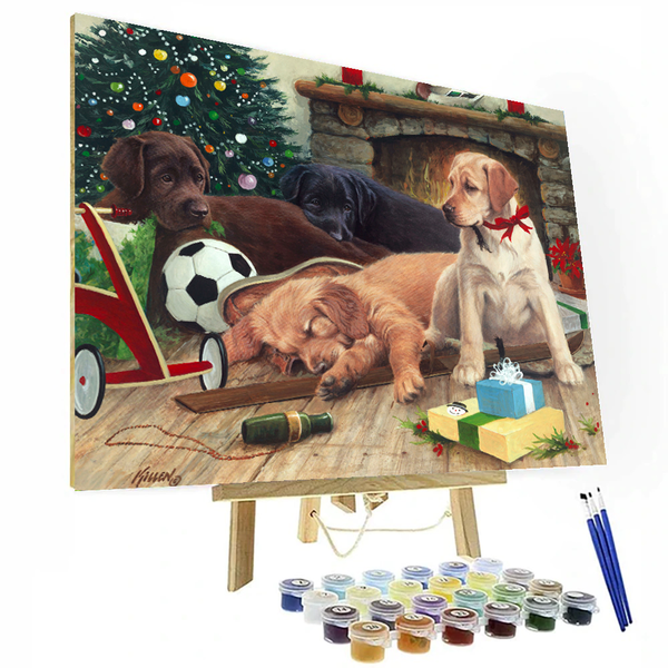 Christmas Four Dogs Paint By Numbers Painting Kit