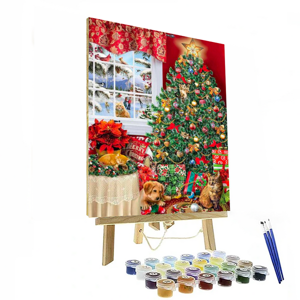 Christmas Tree With Pets Paint By Numbers Painting Kit