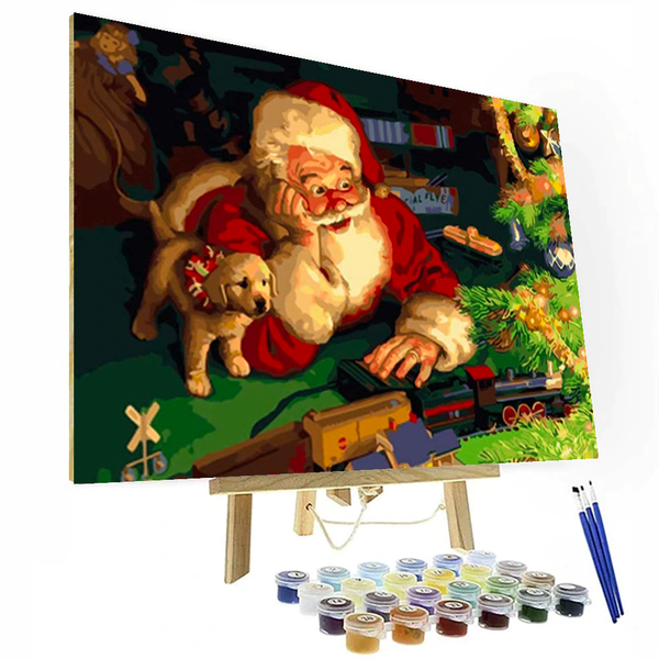 Christmas Santa Claus With Dog Paint By Numbers Painting Kit