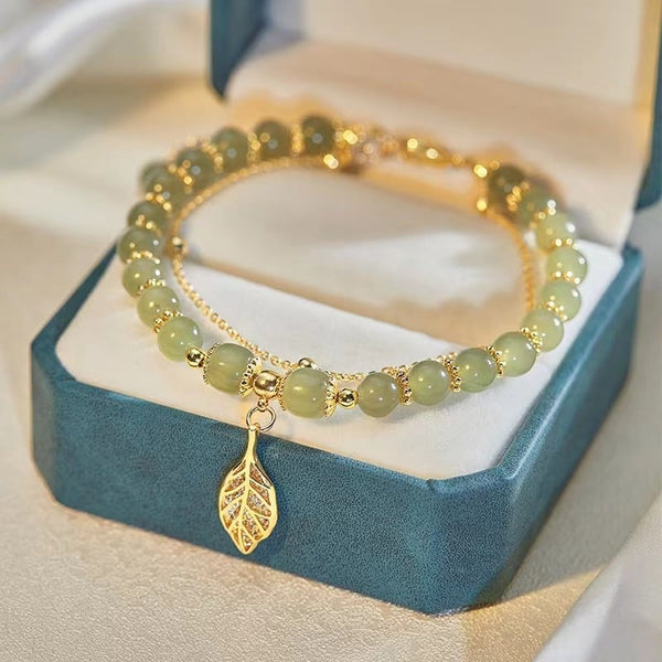 🔥ACQUISTA 1 E RICEVI 1 GRATIS 💞--Bracciale Wotian Jade Lucky Gold Leaf 