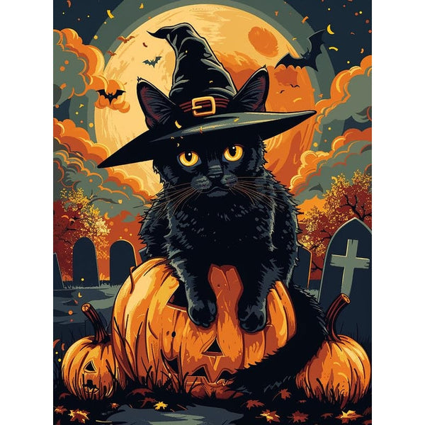 5D DIY Diamond Art Kit Black Cat Pumpkin Canvas