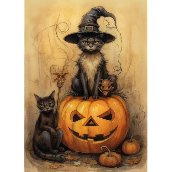 5D Diamond Art Kit Black Cat Pumpkin