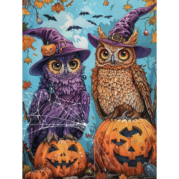 5D Diy Diamond Art Kit Owl And Pumpkin