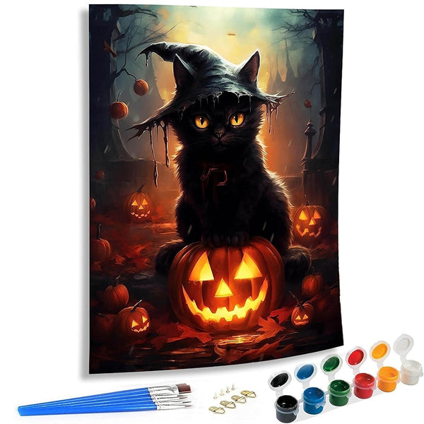 Malen-nach-Zahlen-Set mit Katzen-Halloween-Szene