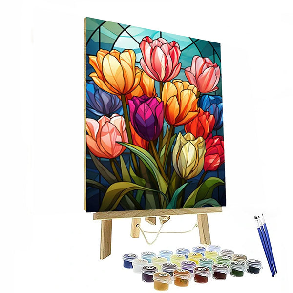 Lebendige Tulpen Mosaik Malen nach Zahlen Leinwand Set