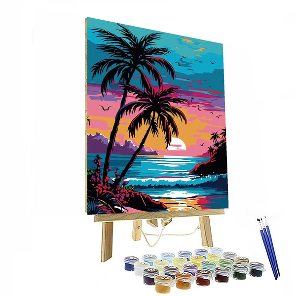 Malen-nach-Zahlen-Set „Sunset Serenity Tropical“