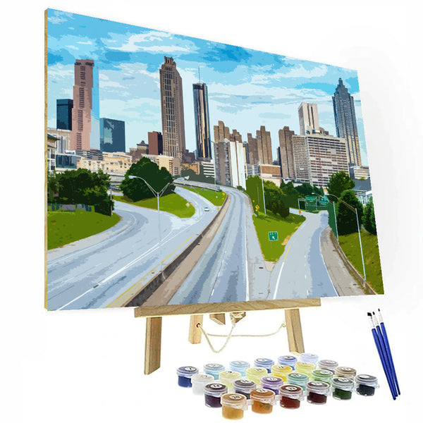 Malen-nach-Zahlen-Set „Skyline und Highway“ von Atlanta, Georgia