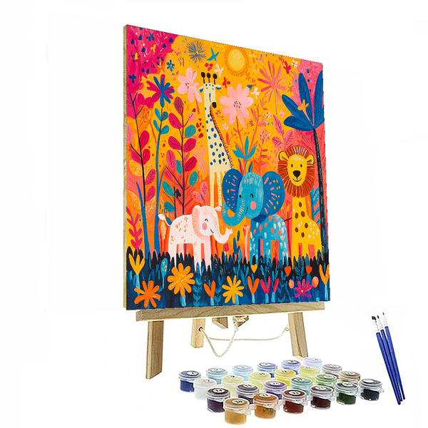 Rousseau Inspired Colorful Animal Parade - DIY Painting By Numbers Kit