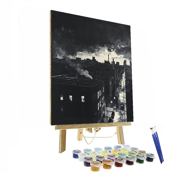 Von Edward Hopper inspirierte Stadt Noir – Malen nach Zahlen-Set zum Selbermachen