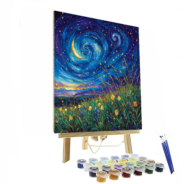 Van Gogh Inspired Starry Night Over the Meadow - DIY Painting By Numbers Kit