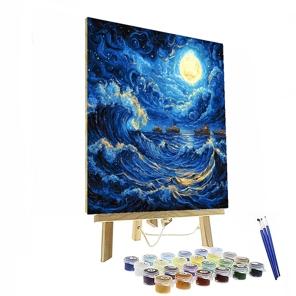 Hokusai Inspired Mystical Moonlit Ocean - DIY Painting By Numbers Kit