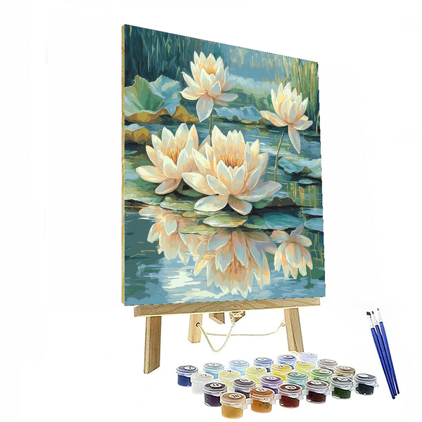 Leuchtender Lotus, inspiriert von Claude Monet – Malen nach Zahlen-Set zum Selbermachen