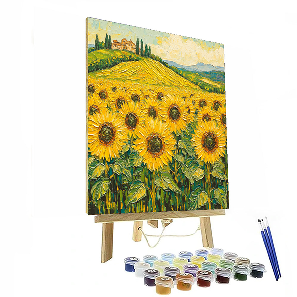 Verträumtes Sonnenblumenfeld, inspiriert von Vincent van Gogh – Malen nach Zahlen-Set zum Selbermachen