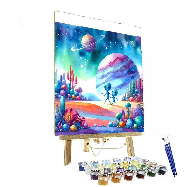 Friendly Space Alien Friends - DIY Painting By Numbers Kit