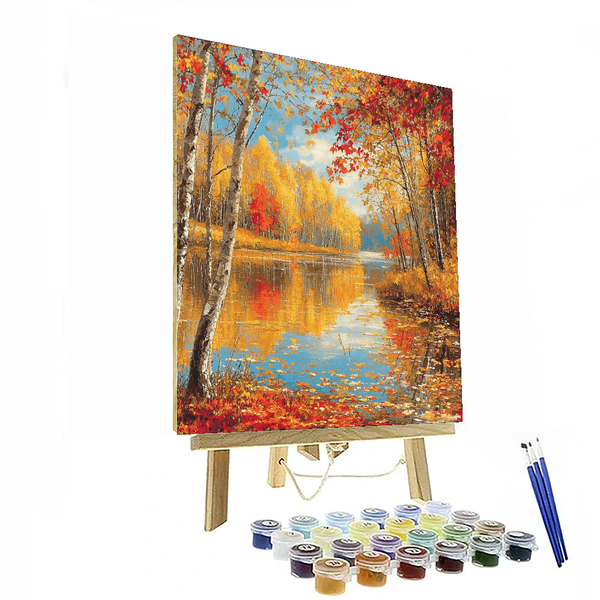 Goldene Herbstreflexionen, inspiriert von Claude Monet – Malen nach Zahlen zum Selbermachen