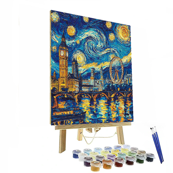 Vincent Van Gogh Inspired Starry Night Over London - DIY Painting By Numbers Kit