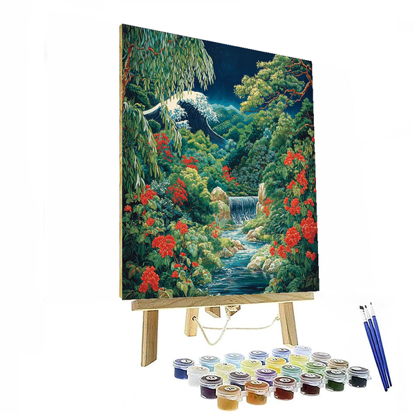 Katsushika Hokusai Inspired Ornamental Oriental Garden - DIY Painting By Numbers Kit