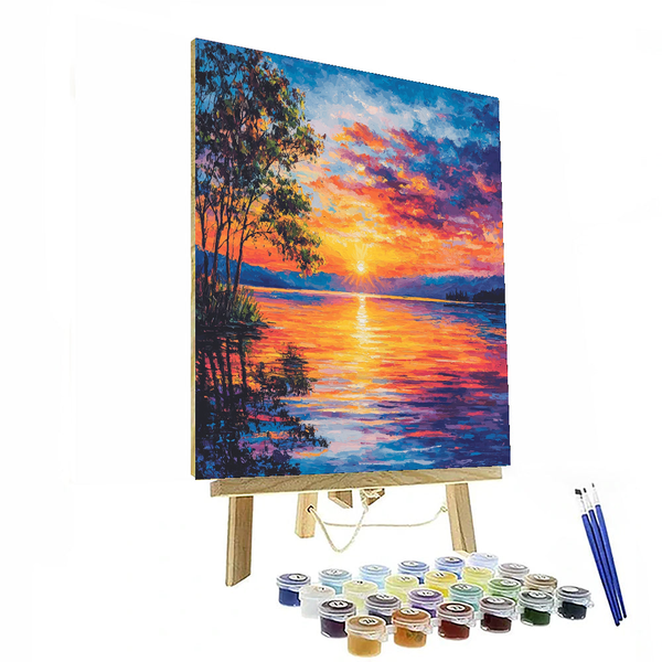 Sonnenuntergang über dem See, inspiriert von Claude Monet – Malen nach Zahlen-Set zum Selbermachen