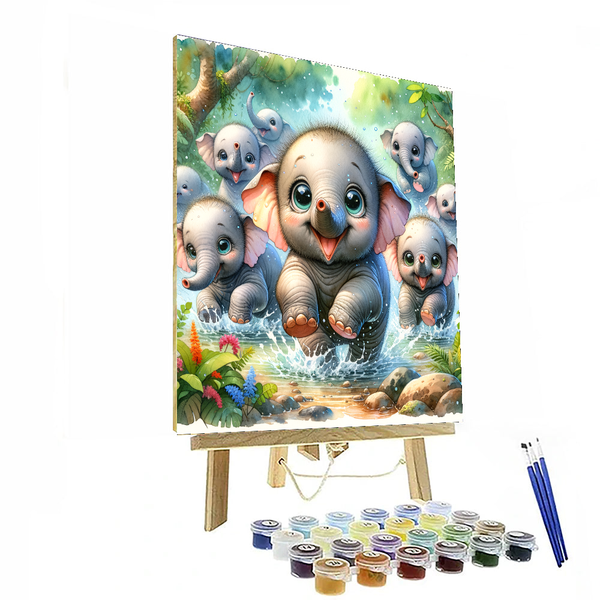 Adorable Baby Elephants - DIY Painting By Numbers Kit