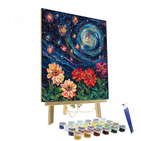 Von Van Gogh inspirierte kosmische Blüten – Malen nach Zahlen-Set zum Selbermachen