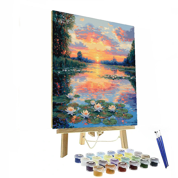 Von Claude Monet inspiriertes Sonnenuntergangsgeflüster – Malen nach Zahlen-Set zum Selbermachen