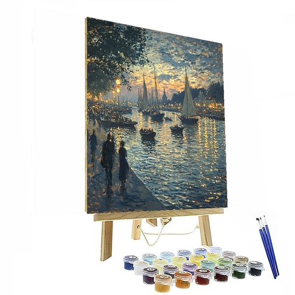 Von Claude Monet inspirierter Hafen in der Abenddämmerung – Malen nach Zahlen-Set zum Selbermachen