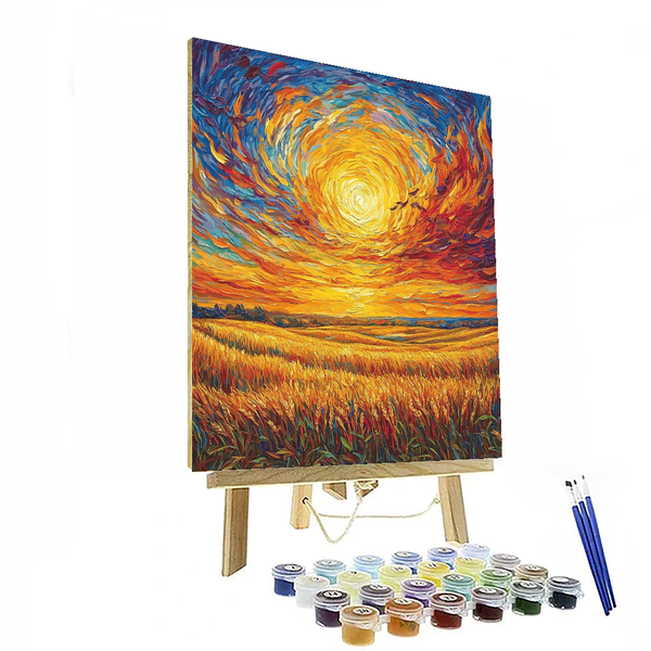 Sonnenuntergang über Weizenfeldern, inspiriert von Van Gogh – Malen nach Zahlen zum Selbermachen