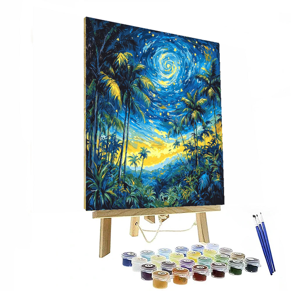 Sternennacht im Dschungel, inspiriert von Van Gogh – Malen nach Zahlen-Set zum Selbermachen