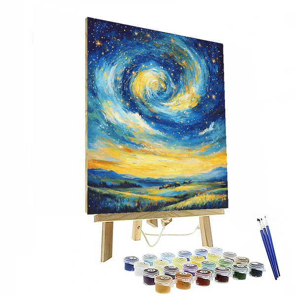 Unter dem Sternenhimmel, inspiriert von Vincent Van Gogh – Malen nach Zahlen-Set zum Selbermachen