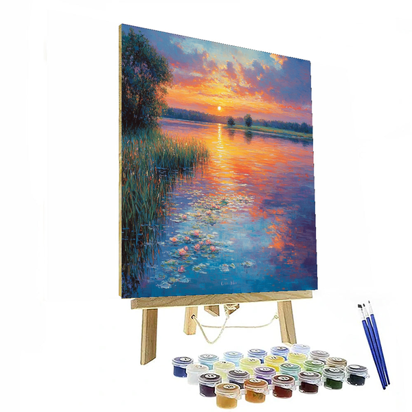 Sonnenuntergang über dem Wasser, inspiriert von Claude Monet – Malen nach Zahlen-Set zum Selbermachen