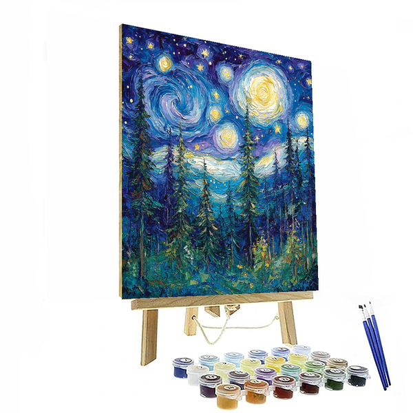 Van Gogh inspiriertes Sternenwald-Set zum Selbermachen, Malen nach Zahlen