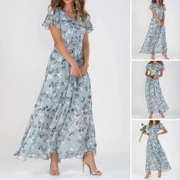 👗Robe longue à manches courtes con imprimé floreale - 🔥49% di riduzione sul prezzo speciale!