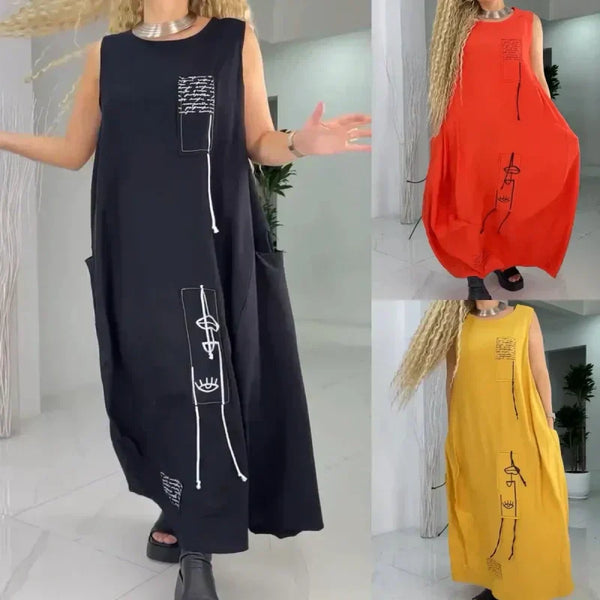 💥50 % Ermäßigung💃Robe longue decontractée sans manches pour femmes de grande taille